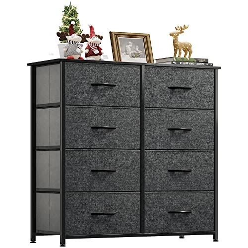 YITAHOME Chest of Drawers with 8 Drawers,Bedroom Drawers, Fabric Dresser with Wood Top,Drawer storage unit for for Bedroom, Living room, Black Grey MegaBDM