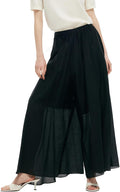 Women's Elastic Waist A-Line Pleated Pants Tencel Blend Summer Beach Vacation Culottes Cropped Wide Leg Trousers MegaBDM