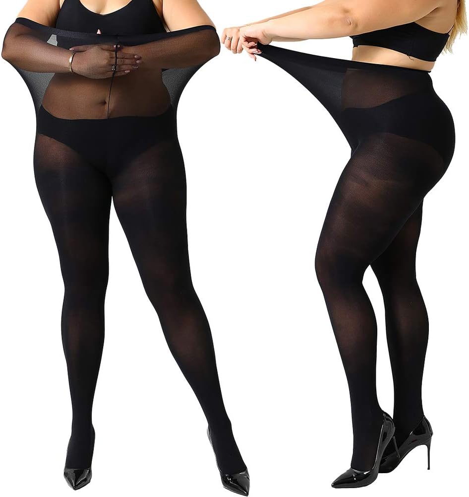 MANZI Women's 2 Pairs Plus Size Control Top Ultra-Soft Tights MegaBDM