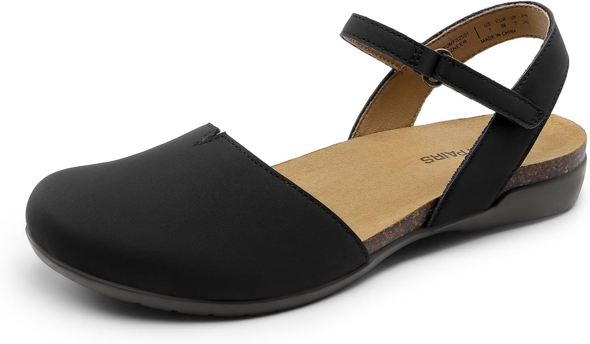 DREAM PAIRS Women's Flat Sandals Cork Round Toe Footbed with Ankle Strap and Arch Support for Casual Work Office Slingback Dress Shoes MegaBDM
