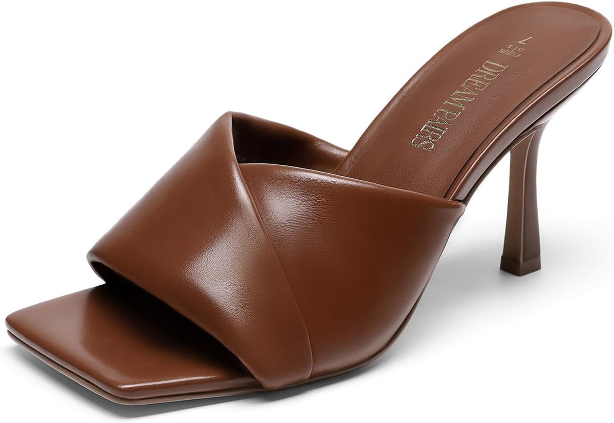 DREAM PAIRS Women’s High Stilettos Heels Mules Open Square Toe Slip On Comfort Sexy Dress Pumps Sandals Evening Party Prom Dance Shoes MegaBDM