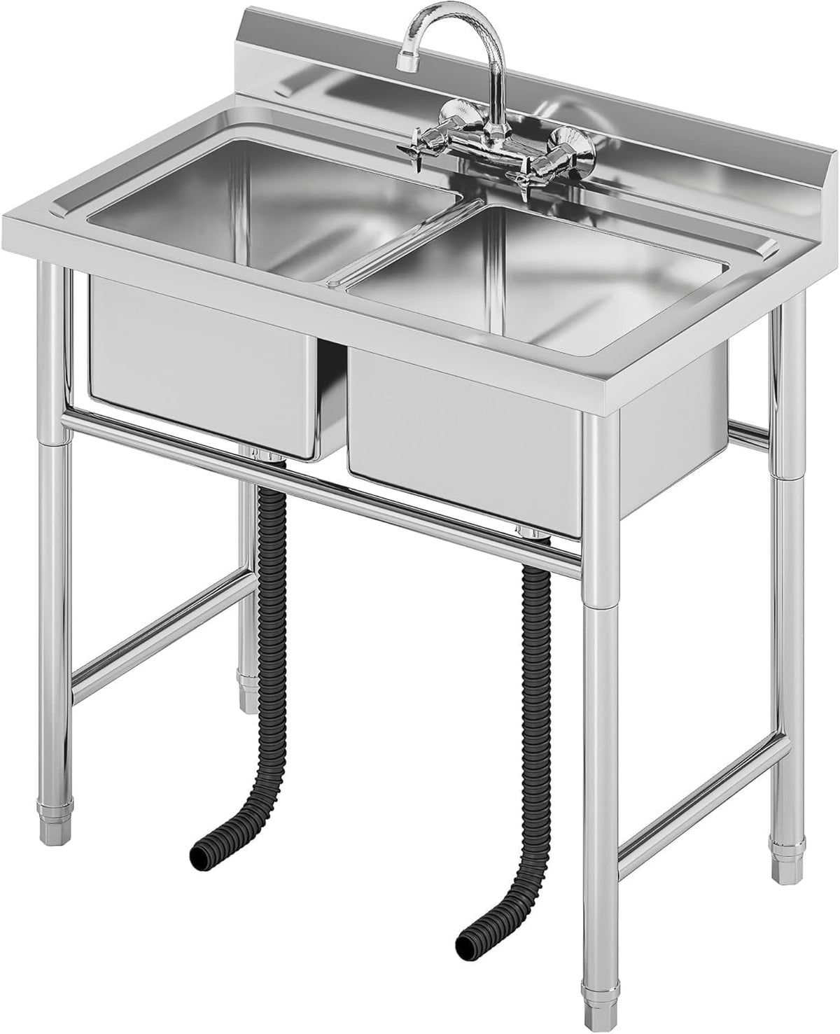 Catering Sink Commercial Stainless Steel Double Bowl Unit, Stainless Steel Restaurant Kitchen Sink(100x60x94cm) MegaBDM