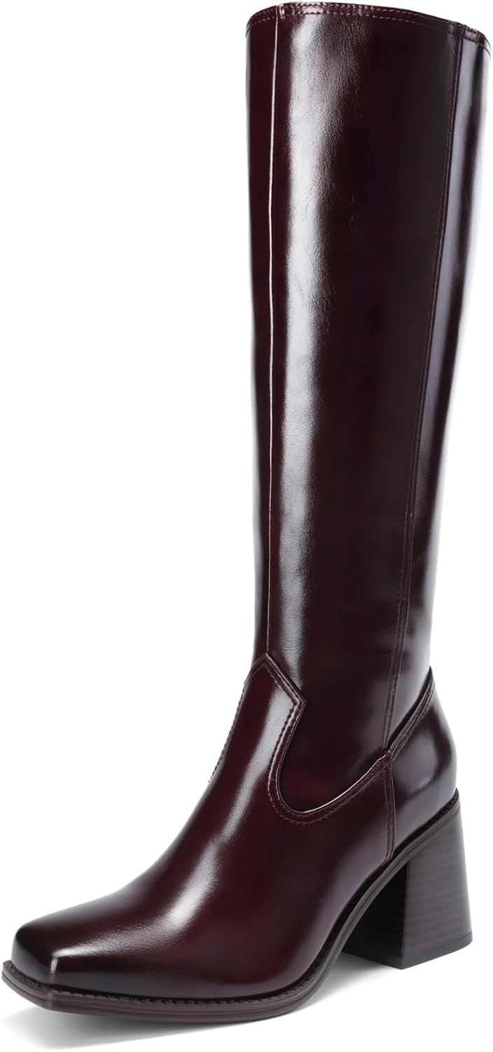 DREAM PAIRS Women's Knee High Boots Square Toe Chunky Low Heel Gogo Boots MegaBDM
