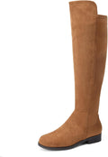DREAM PAIRS Women's Knee-High Boots Comfortable Flat Low Heel Round Toe Stretchy Suede Slouch Boots with Side Zipper MegaBDM