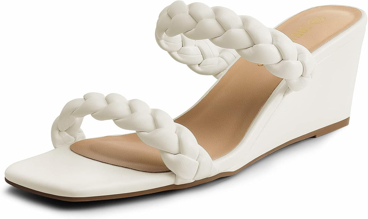 DREAM PAIRS Women Slides Wedge Sandals Braided Straps Square Open Toe Dress Casual Shoes MegaBDM