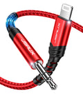 JSAUX Aux Cable 1M [Apple Mfi Certified] Aux to Lightning Audio Cable Nylon Braided Lightning to 3.5mm Headphone Jack Cable Compatible with iPhone 12/12 Mini/12 Pro/11/X/XR/8/7 -Red MegaBDM