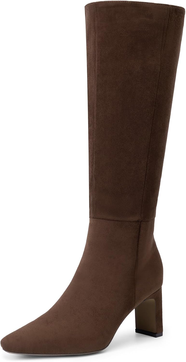 DREAM PAIRS Knee High Boots Women Chunky Block Heel Square Toe Side Zipper Tall Boots for Women MegaBDM