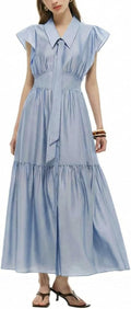 GOELIA Summer Dresses for Women Casual Lapel Neck Ruffle Cap Sleeve Tencel Maxi Dress with Sash Elegant Party Dresses MegaBDM