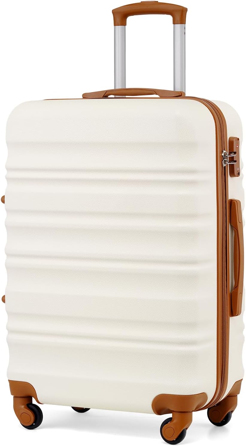 COOLIFE 24 Inch Medium Suitcase – Hard Shell Lightweight ABS+PC Luggage with 360° Silent Wheels & TSA Lock for Studying Abroad, Cruises & International Travel,White MegaBDM