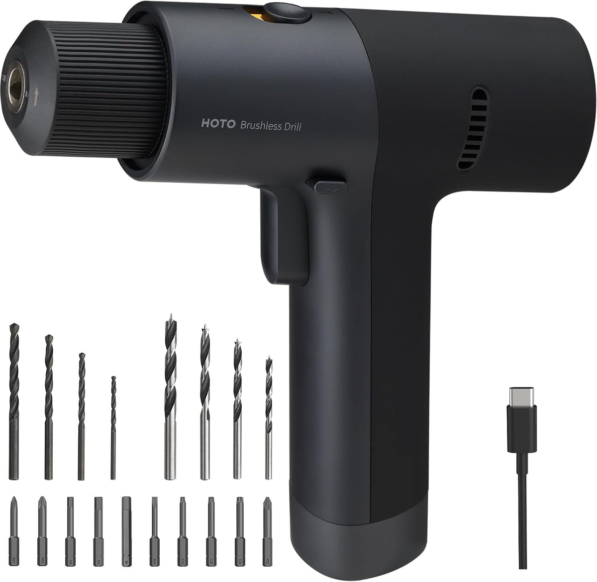 HOTO Brushless Drill, 12V Cordless, Power with LED Display, 30 Gears 2 Working Modes, 3/8 Inch Keyless Chuck, 266 in-lbs (30N·m) Torque, 2000mAh Battery, 10 Bits & 8 Drill Bits MegaBDM