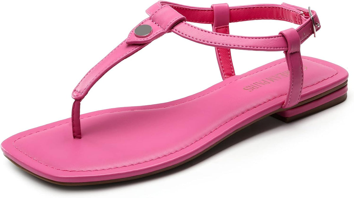 DREAM PAIRS Women's SDFS2301W T-Strap Thong Flat Sandals with Cute Square Toe Strappy for Summer MegaBDM