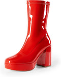 DREAM PAIRS Women's Mid Calf Gogo Boots Platform High Chunky Block Heel Square Toe Ankle Boots MegaBDM