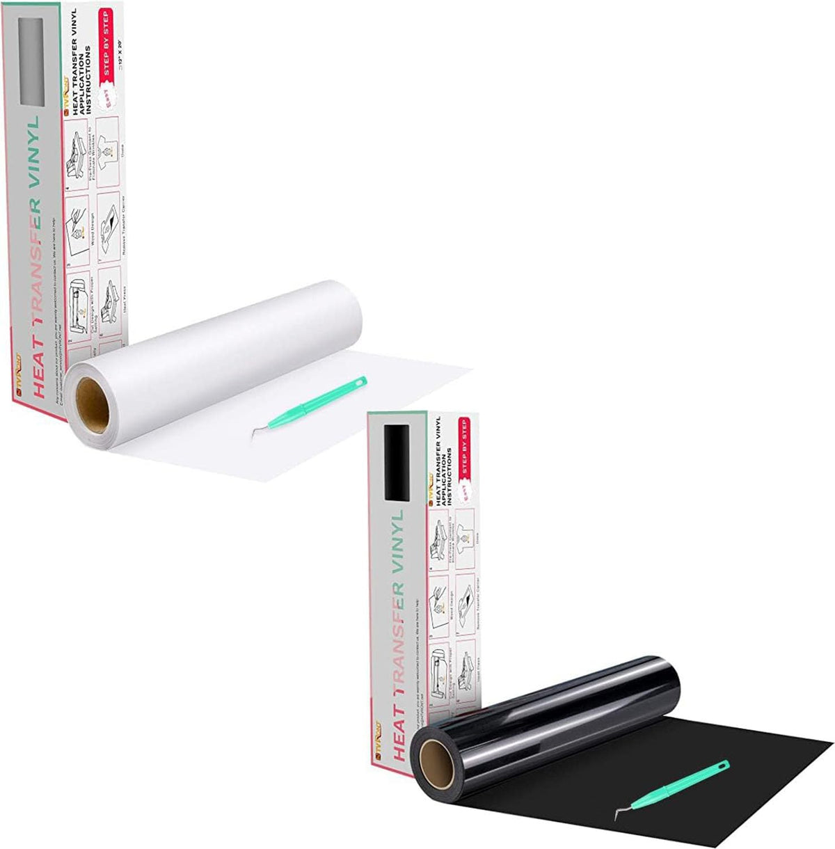 HTVRONT Heat Transfer Vinyl Roll – White & Black HTV Vinyl Iron On 12" x 20ft (30.5 x 610cm) HTV Vinyl for T-Shirts, Clothing, and Fabrics – Perfect for DIY Projects and Crafting MegaBDM