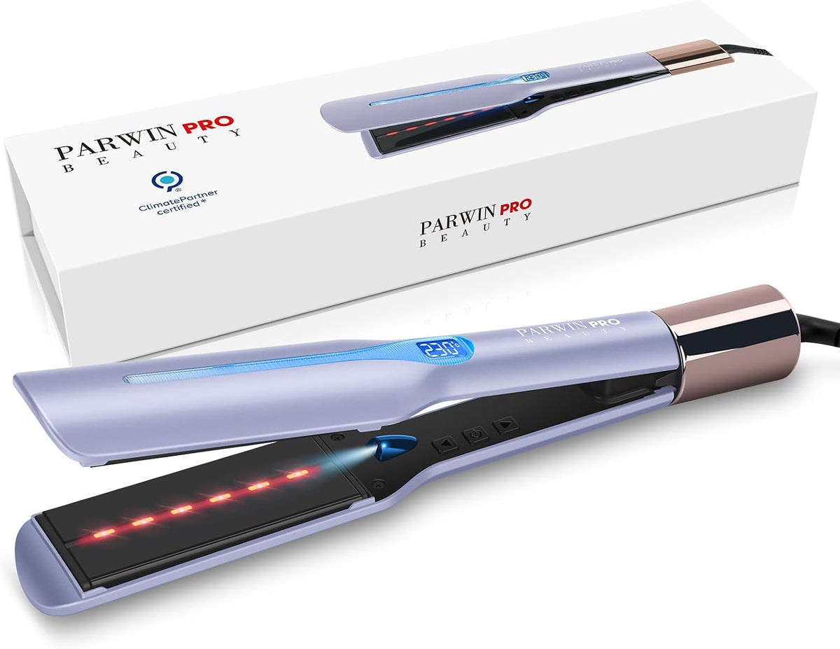 Wide Plate Infrared Ion Hair Straightener, Anti-frizz and Shine Effect, Ceramic Straightener, 45mm 3D Floating Wide Plate, Dual Voltage, 14 Adjust Temp 100-230℃ Purple MegaBDM