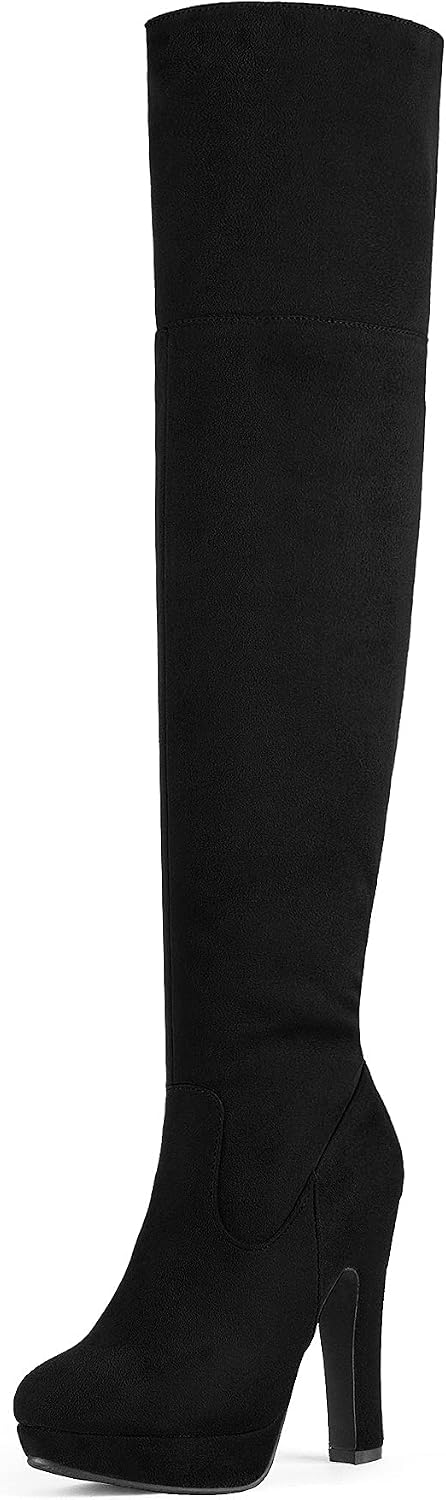 DREAM PAIRS Women's Thigh High Chunky Heel Platform Over The Knee Boots MegaBDM