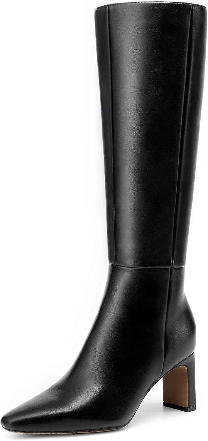 DREAM PAIRS Knee High Boots Women Chunky Block Heel Square Toe Side Zipper Tall Boots for Women MegaBDM