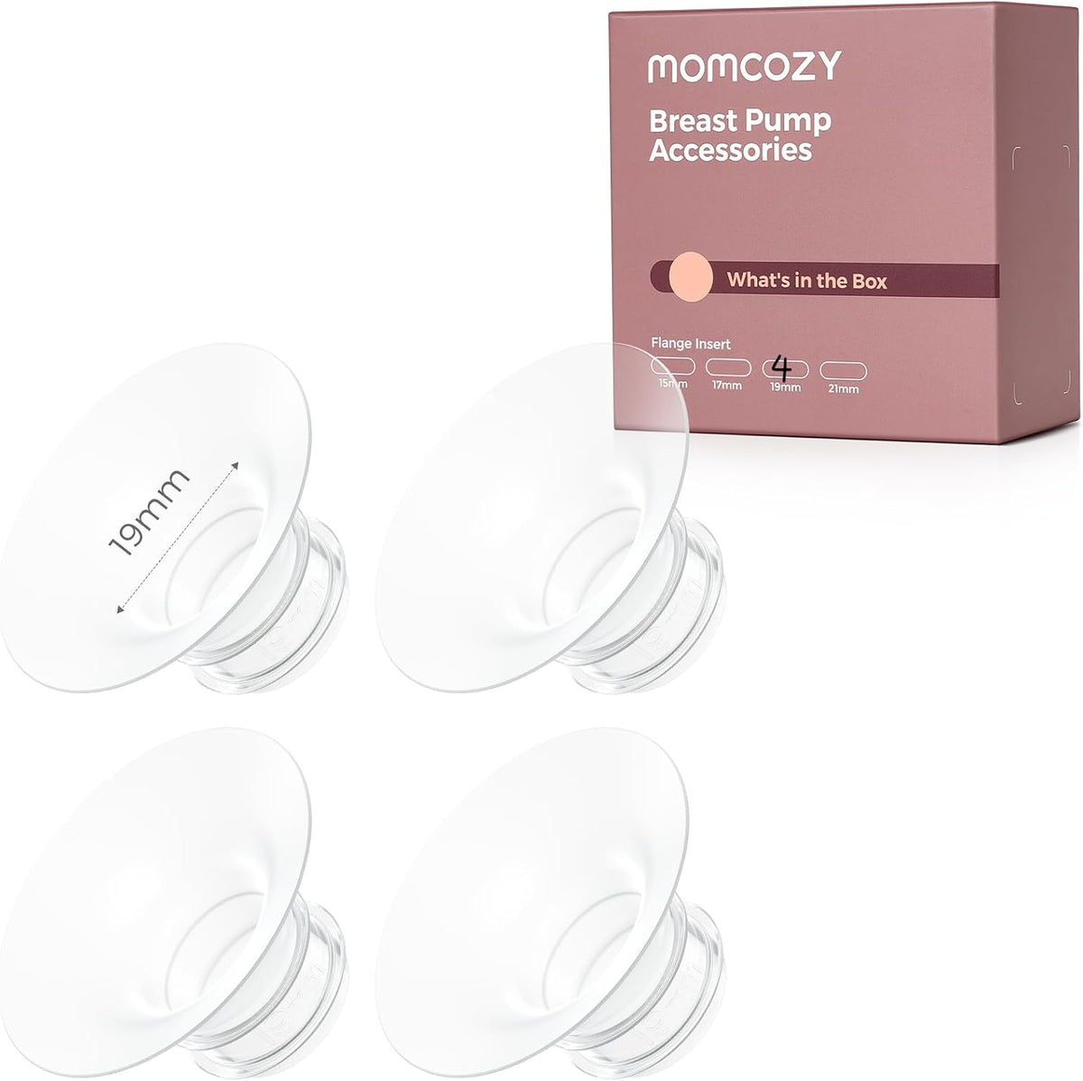 Momcozy Breast Pump Flange Insert 19mm, Only for Momcozy M5/M6/M9, 4PC MegaBDM