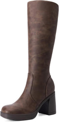 DREAM PAIRS Knee High Boots for Women Platform Square Toe Chunky Block Heeled Gogo Boots with Side Zipper MegaBDM