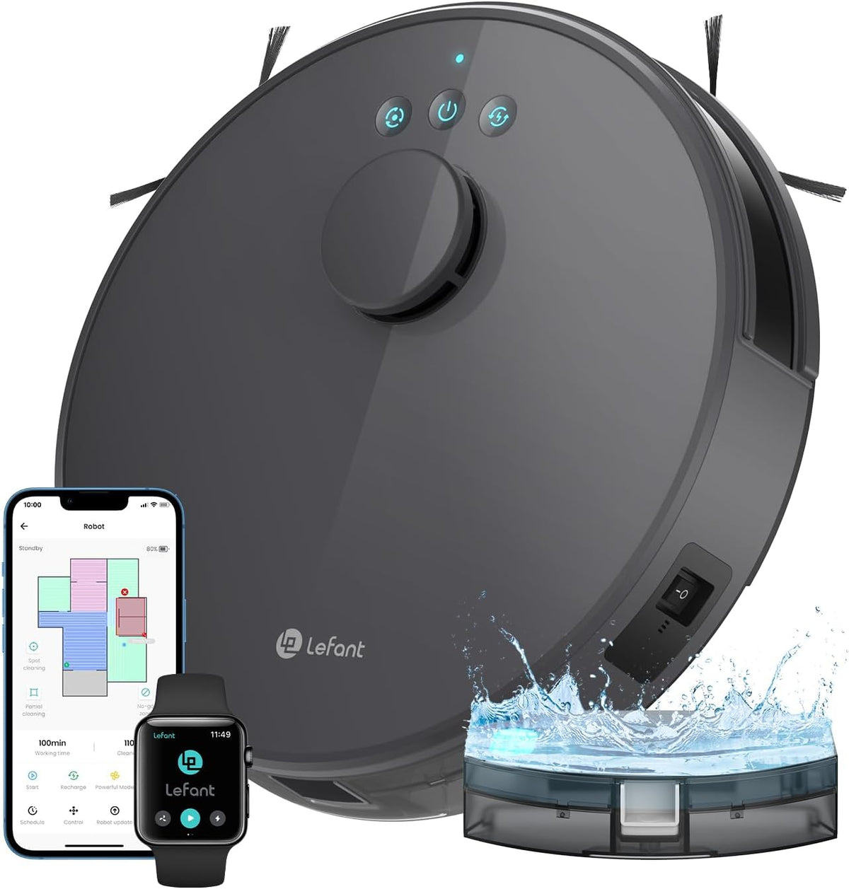 Lefant M1 Robot Vacuum Cleaner and Mop, 5500Pa with Deep Clean, 150 Min, 3-level electric water tank, dToF Laser Navigation, Custom Cleaning, No-Go Zones, Ideal for Pet Hair, Carpets and Hard Floors MegaBDM