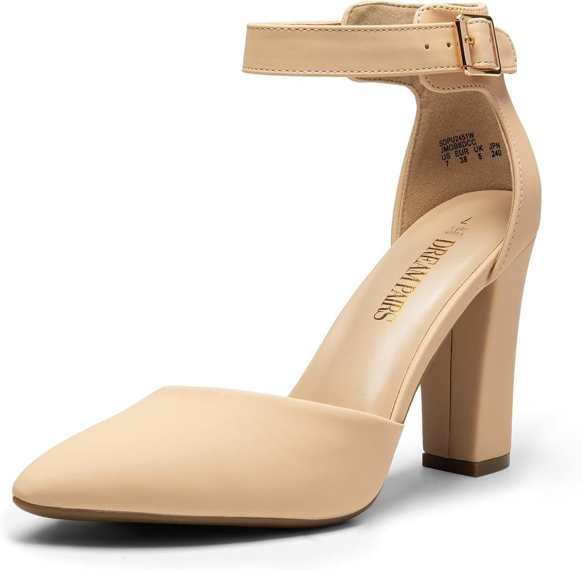 DREAM PAIRS Women's Chunky High Heels Dress Pumps Closed Pointed Toe Block Ankle Strap Shoes for Wedding Party MegaBDM