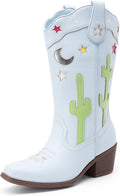 DREAM PAIRS Girls Cowboy Boots Cowgirl Mid Calf Western Boots with Low Heel Square Toe for Little Kid/Big Kid MegaBDM