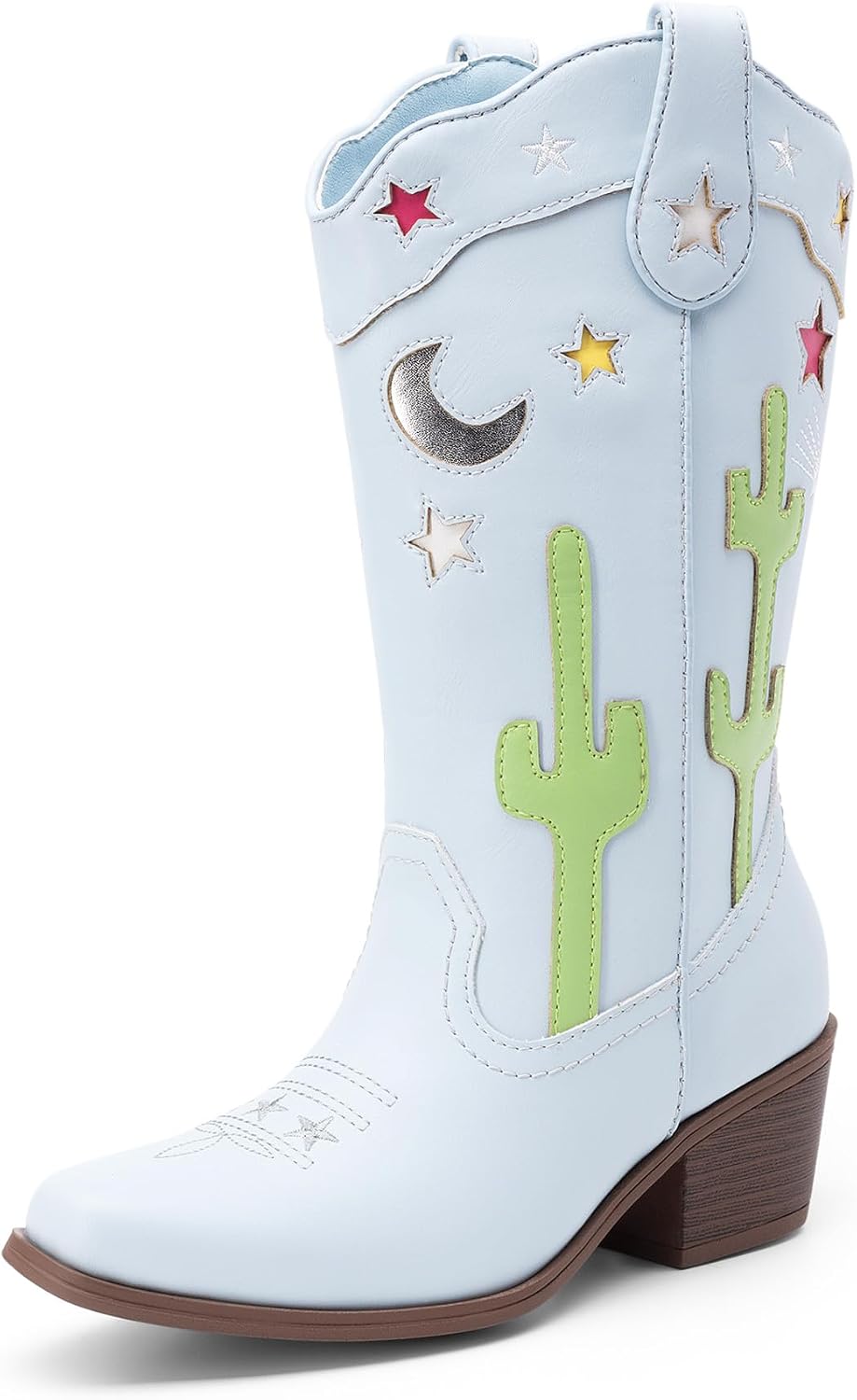 DREAM PAIRS Girls Cowboy Boots Cowgirl Mid Calf Western Boots with Low Heel Square Toe for Little Kid/Big Kid MegaBDM