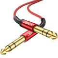 JSAUX Professional Guitar Cable 1.2M (4ft), 1/4" 6.35mm to 6.35mm TRS Stereo Audio Guitar Lead Nylon Braided Jack Instrument Cable Compatible with Electric Guitar, Bass, Amp, Keyboard, Mondolin-Red MegaBDM