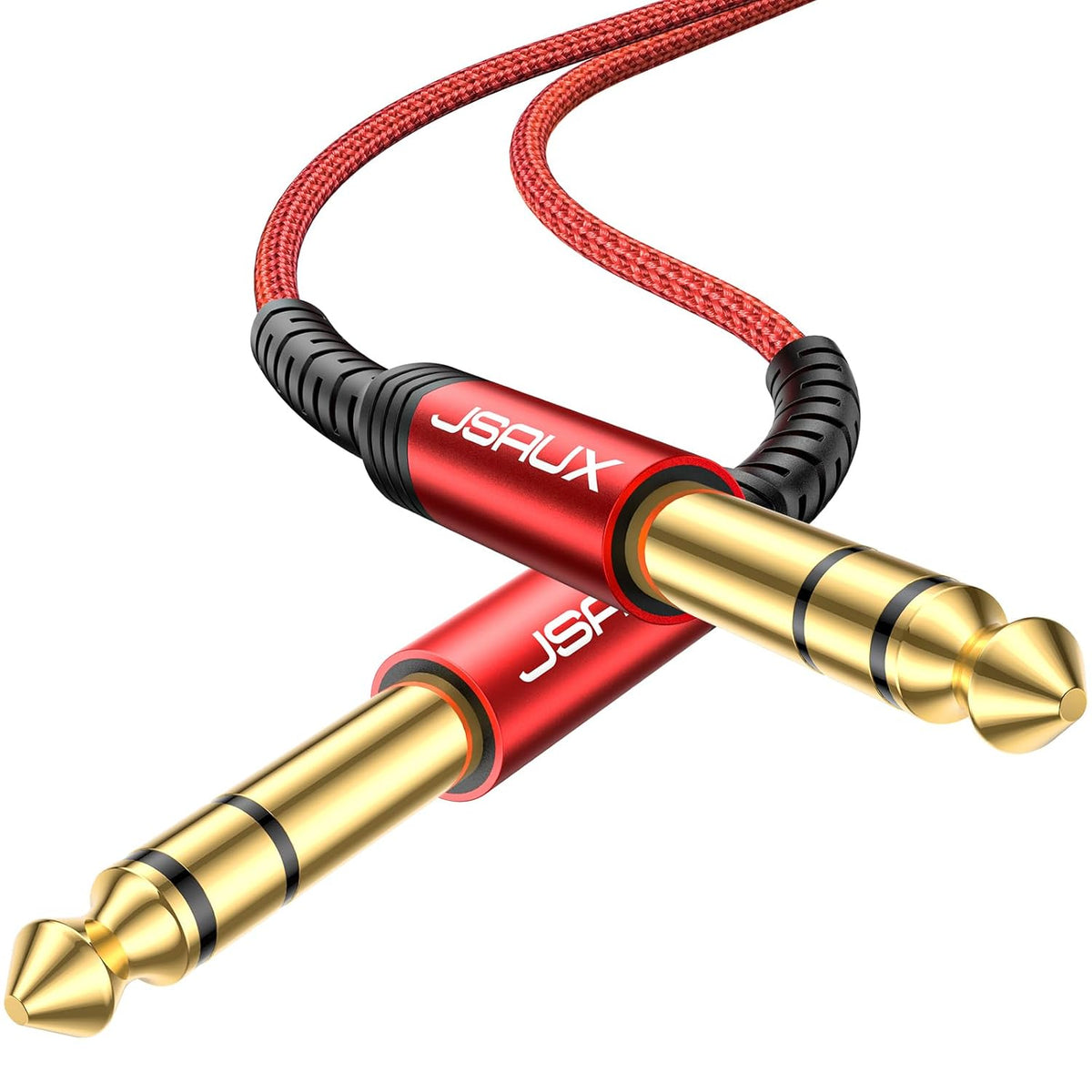JSAUX Professional Guitar Cable 1.2M (4ft), 1/4" 6.35mm to 6.35mm TRS Stereo Audio Guitar Lead Nylon Braided Jack Instrument Cable Compatible with Electric Guitar, Bass, Amp, Keyboard, Mondolin-Red MegaBDM