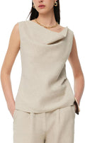 GOELIA Linen Cowl Neck Tops for Women Trendy Summer Sleeveless Formal Going Out Tops for Women Dressy Casual Sexy Date Night MegaBDM