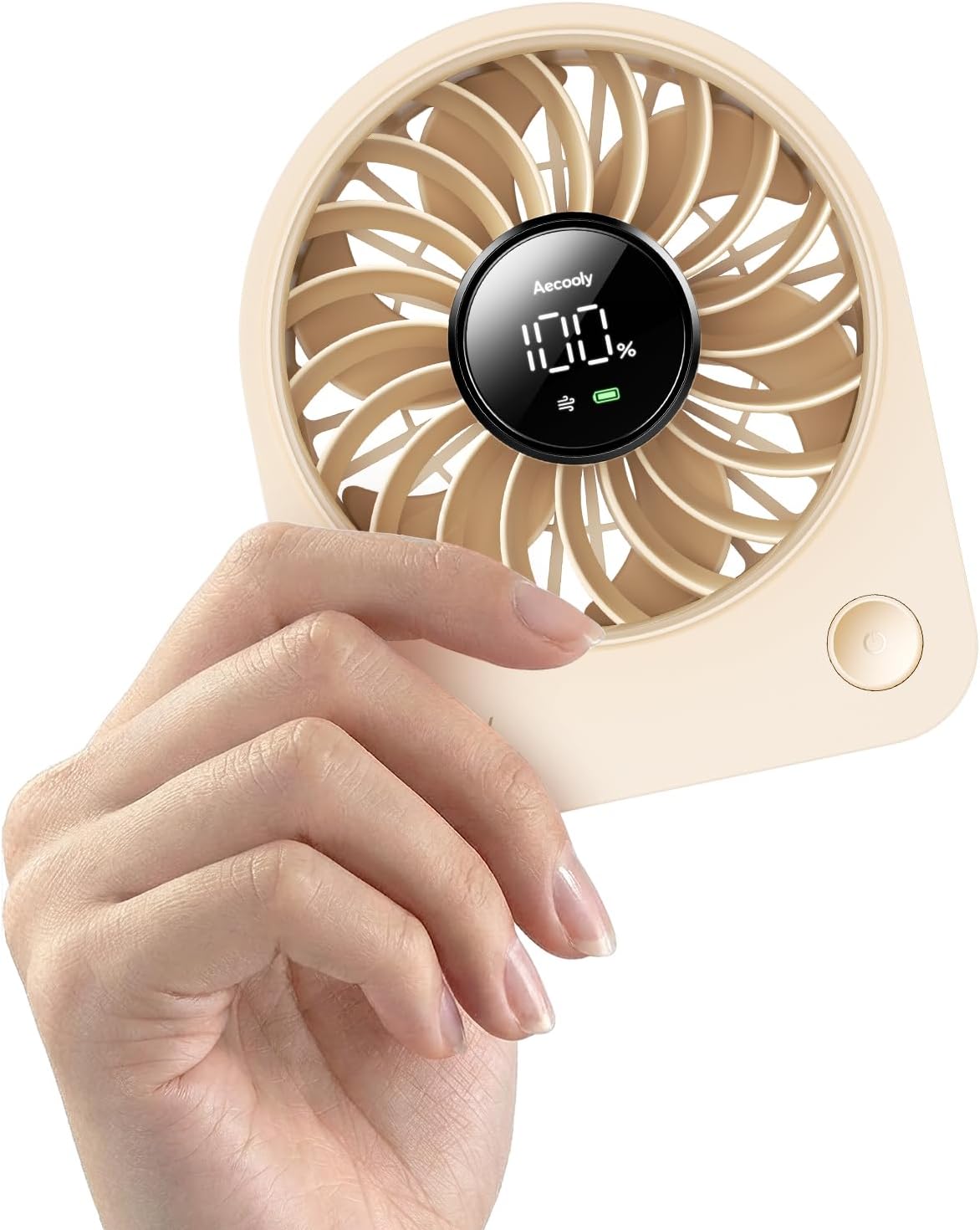 Aecooly Mini Portable Fan, Small Enough to Hold USB Desk Fan, 4 Speeds Quiet Rechargeable [11H Max Cooling Time], 180° Adjustable Battery Powered Personal for Travel, Office, Gifts for Women -Beige MegaBDM