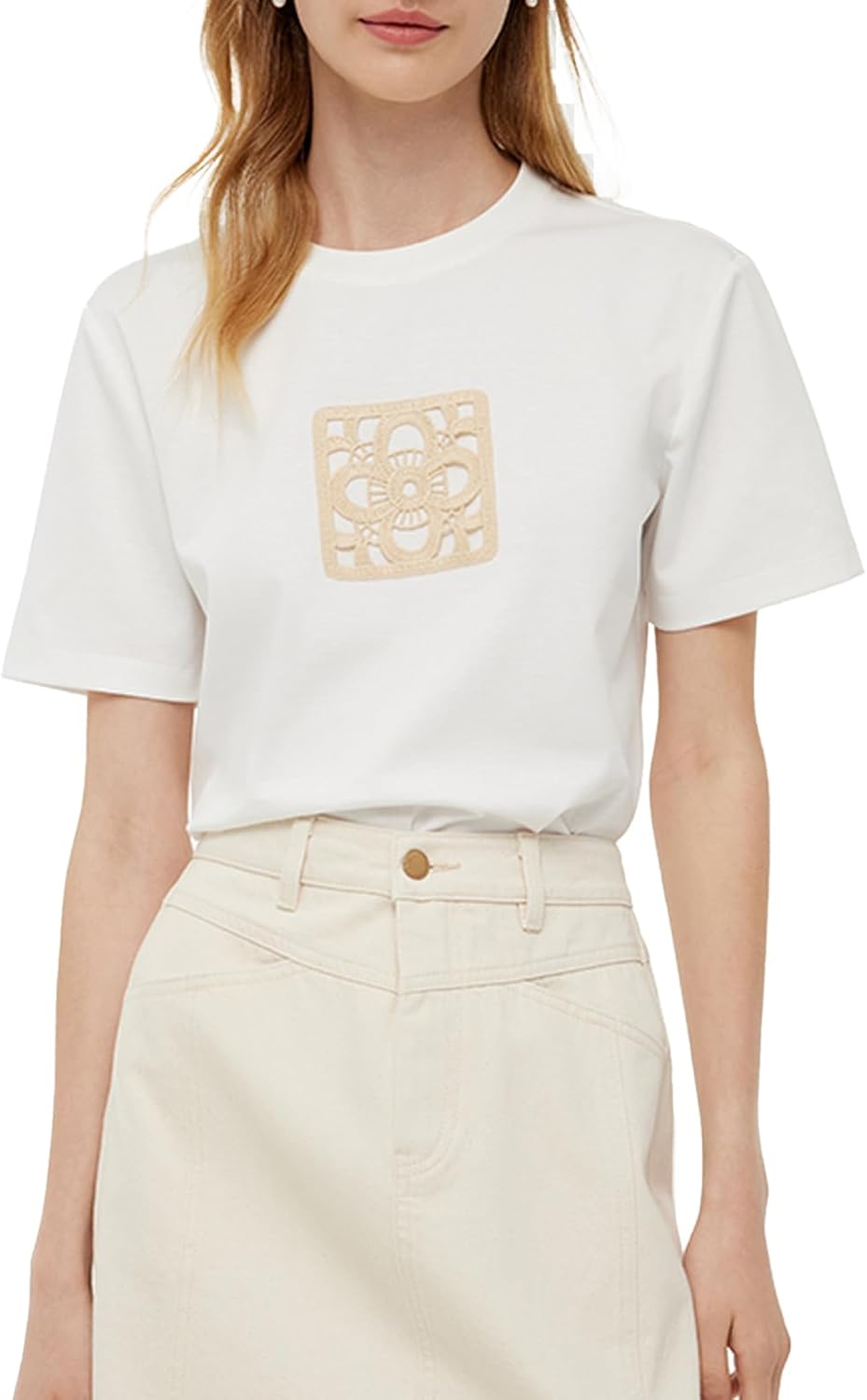GOELIA Womens White t Shirt Summer 100% Cotton Short Sleeve Crew Neck Print Tops for Women UK Ladies Going Out Tops MegaBDM