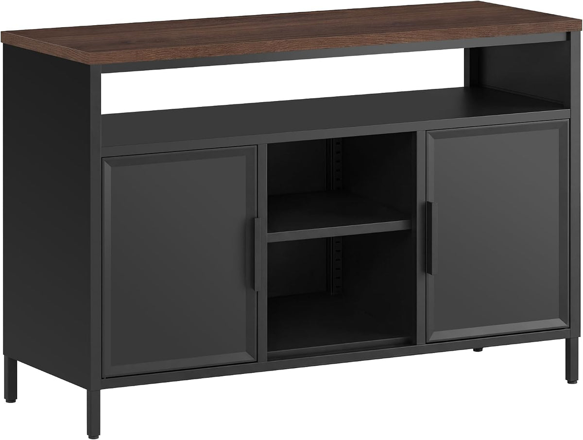 YITAHOME Storage Cabinet, Metal Cabinet, Sideboard, Cupboard with Symmetrical cabinet doors, Magnetic Catch, Adjustable Shelves, Steel Frame, 42.5 x 15.7 x 29.9 inch, Black Case + Walnut Countertop MegaBDM