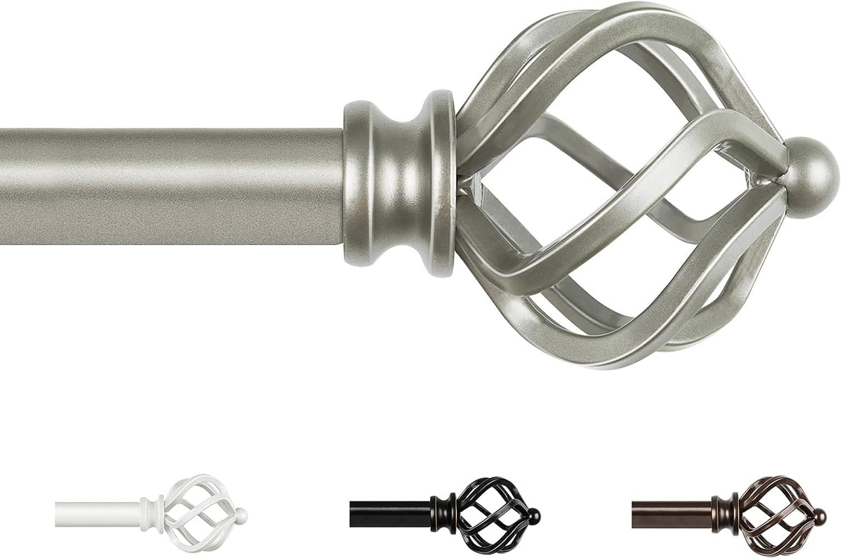 KAMANINA Extendable Curtain Poles Antique Silver 80-148 cm, for Living Room | Adjustable Curtain Pole, Wall Mounted, Metal, 19 mm Diameter, Load 10 KG, with Twisted Cage Finials, Easy Installation MegaBDM