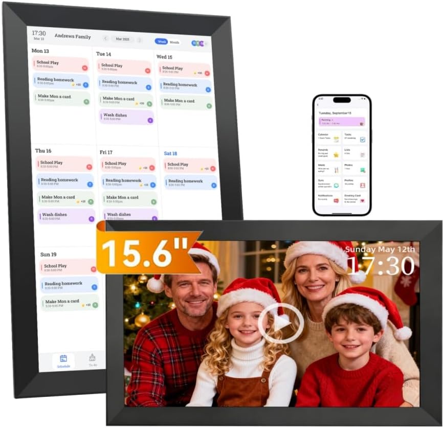 15.6" Digital Calendar - TEKXDD 1920x1080 HD 32GB Smart Touchscreen Interactive Display | 2026 Family Wall Planner |Chart&Home Organization |Busy Families Scheduling MegaBDM