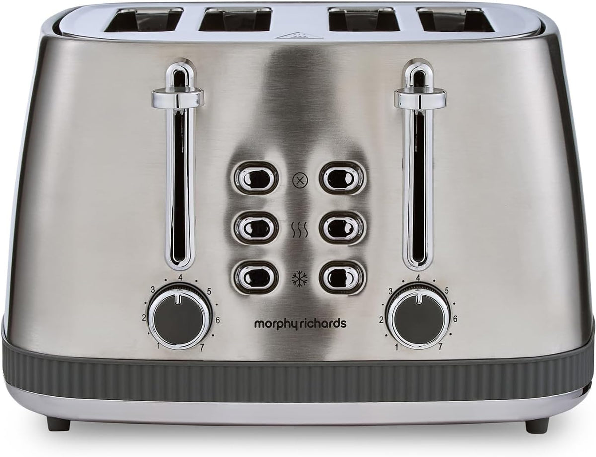 Morphy Richards Mexborough 4 Slice Toaster, Stainless Steel, Independent Operation, Browning Controls, Removable Crumb Tray, Anti-Jam, Defrost, Cancel, Reheat, 1860W, Grey Trim, 242902 MegaBDM