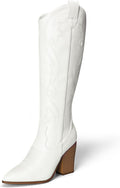 DREAM PAIRS Womens Cowboy Boots, Cowgirl Western Pull On Zipper Chunky Heel Pointed Toe Embroidered Knee High Boots MegaBDM