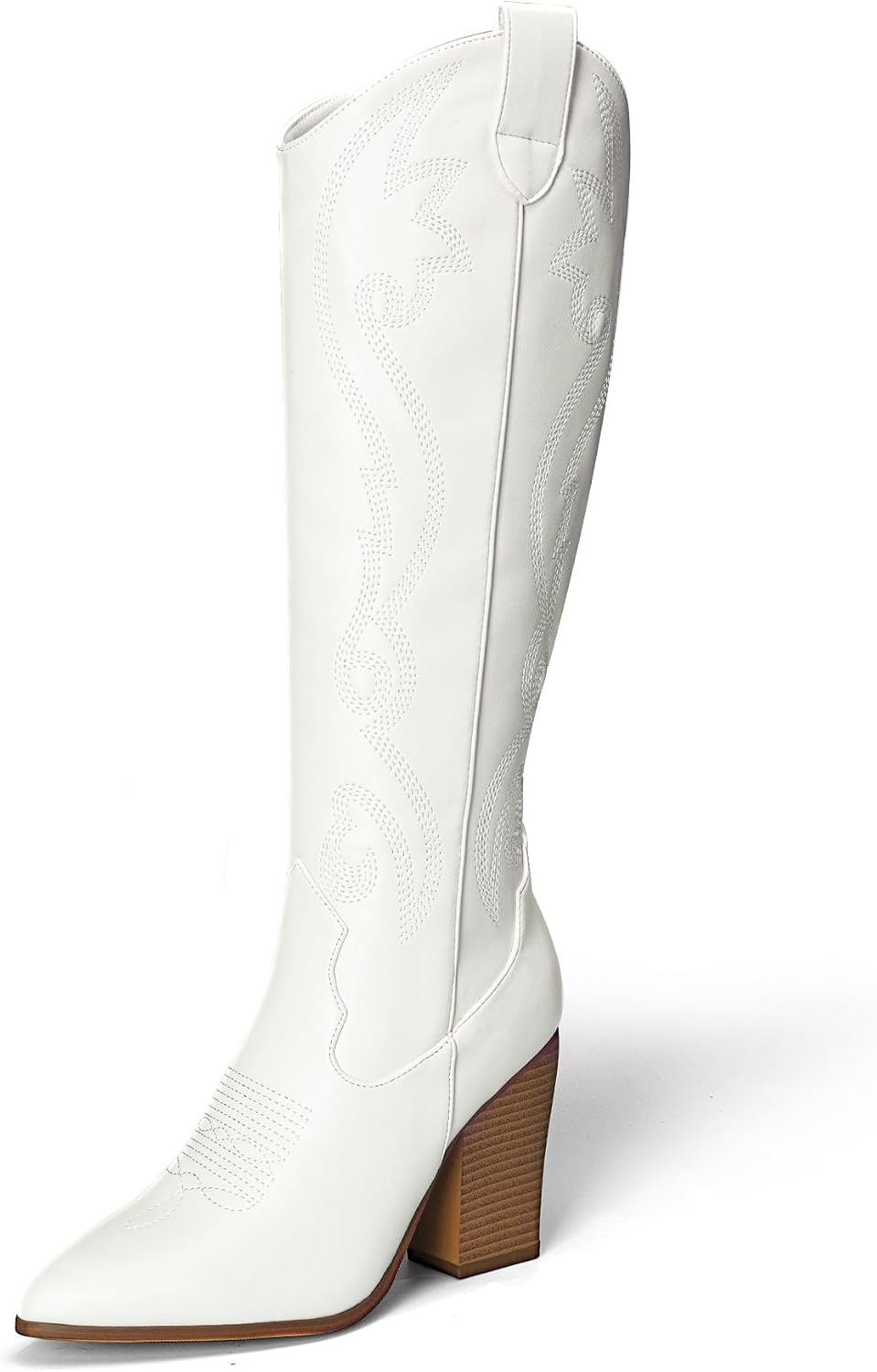 DREAM PAIRS Womens Cowboy Boots, Cowgirl Western Pull On Zipper Chunky Heel Pointed Toe Embroidered Knee High Boots MegaBDM