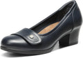 DREAM PAIRS Women's Chunky Comfortable Closed Toe Low Block Heels Work Round Toe Dress Wedding Adjustable Slip On Pumps Shoes MegaBDM