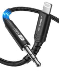 JSAUX Aux Cable 1.8M [Apple Mfi Certified] Aux to Lightning Audio Cable Nylon Braided Lightning to 3.5mm Headphone Jack Cable Compatible with iPhone 12/12 Mini/12 Pro/11/X/XR/8/7 -Black MegaBDM