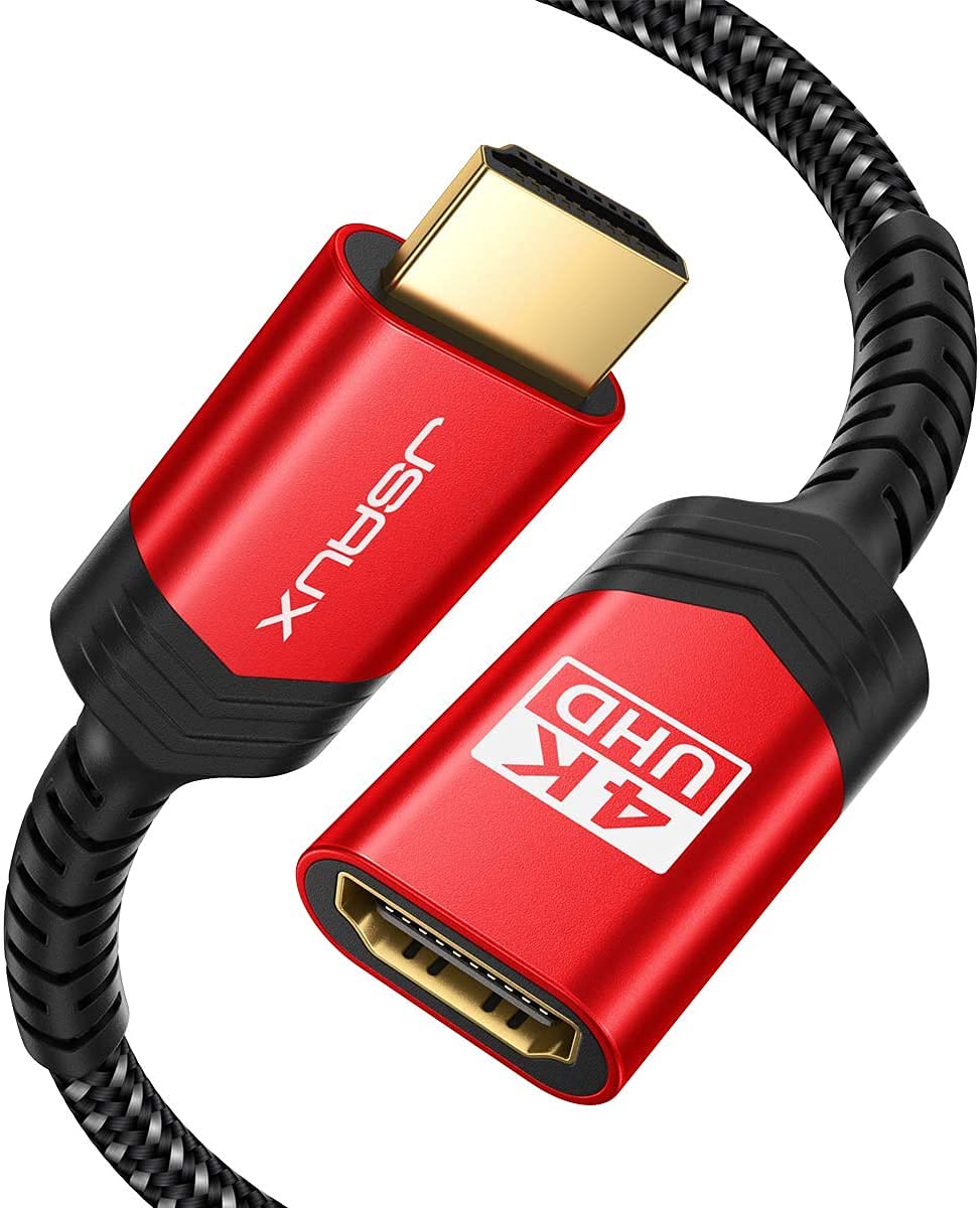 JSAUX HDMI Extension Cable, 1M 4K@60Hz HDR High Speed HDMI 2.0 Extender HDMI Male to Female Lead Support 3D, 18Gbps, ARC, Ethernet Compatible for TV Stick, Roku Fire Stick, Blu-Ray, PS3/PS4 - Red MegaBDM