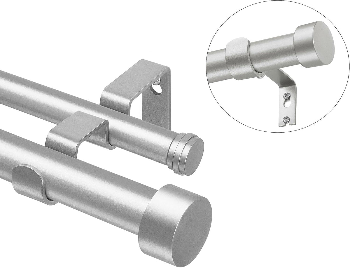 KAMANINA Bundle of Single Curtain Pole 80 to 304 cm and Double Curtain Pole 167 to 304 cm Curtain Rods, Square End, Antique Silver MegaBDM
