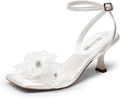 DREAM PAIRS Women's Flower Wedding Heels Cute Square Toe Slingback Low Kitten Heels Sandals with Ankle Strap MegaBDM