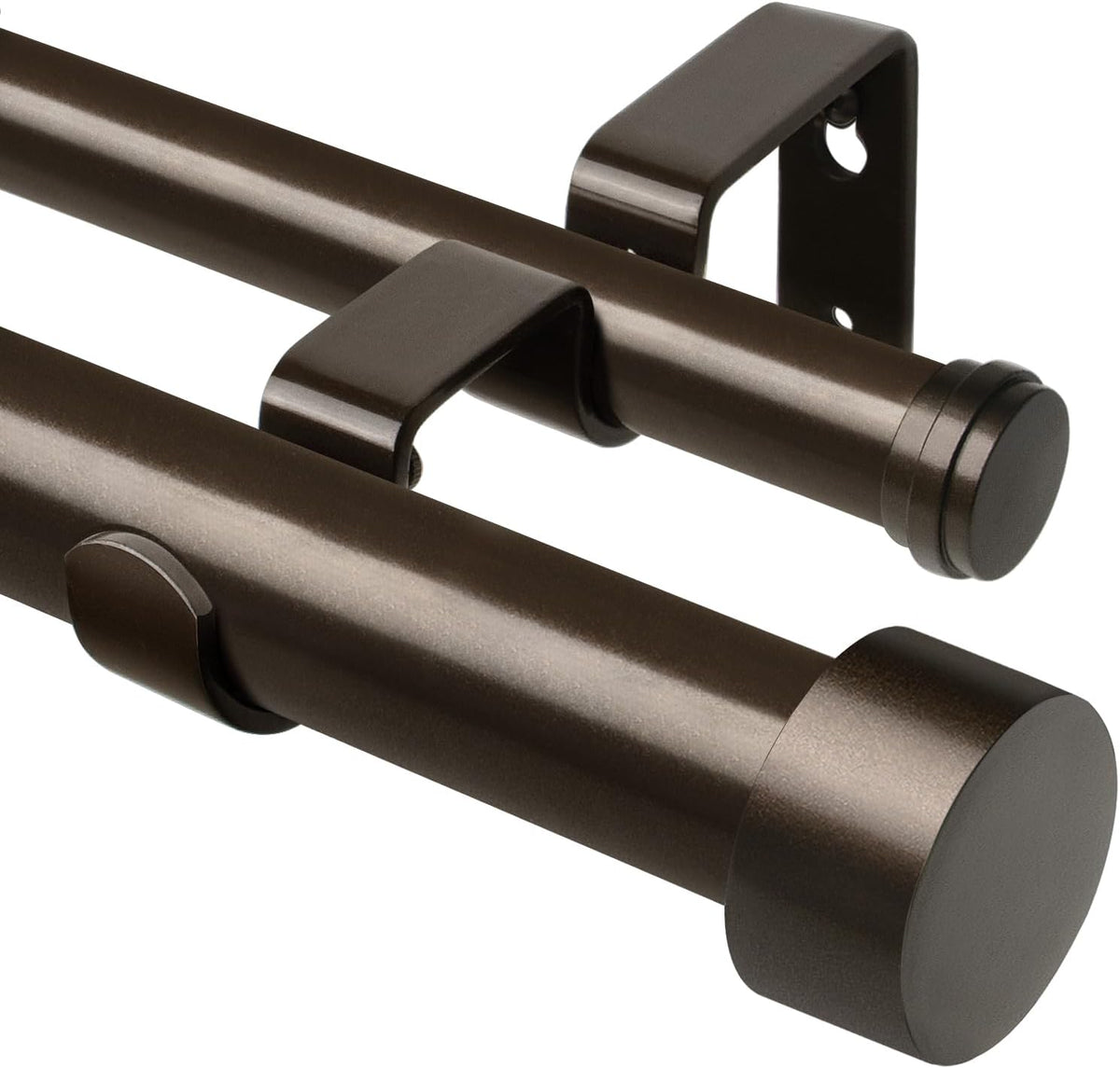 KAMANINA Double Curtain Pole Bronze 90-182 cm, 25mm Extendable Curtain Poles for Eyelet Curtains, Wall Mounted Curtain Rod with End Cap Finials MegaBDM