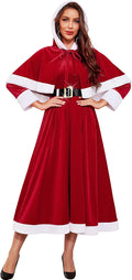 RSLOVE Mrs Claus Costume for Women - Christmas Fancy Dress Santa Babydoll Outfits with Hooded Cape Hat MegaBDM