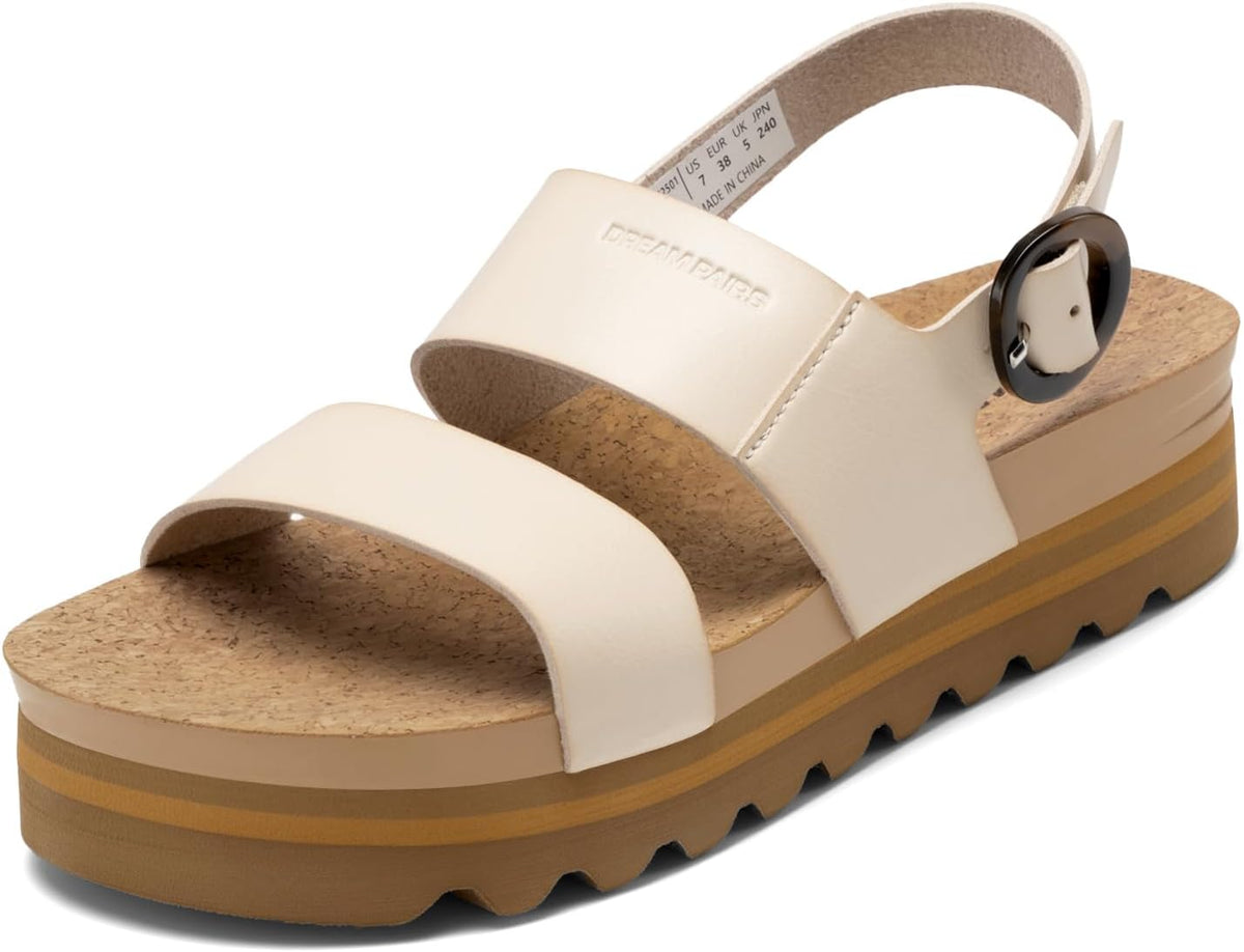 DREAM PAIRS Women's Orthopedic Arch Support Platform Sandals Comfortable Cork Insole Low Wedges Sandals Flatform Summer Dress Shoes Cute Buckle Wedges for Beach MegaBDM