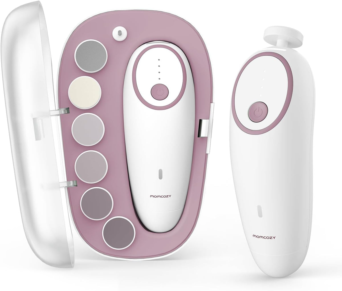 Momcozy Baby Nail File Electric, Rechargeable Baby Nail Clipper, Gentle Baby Nail Trimmer Electric with Night Light, 7 Grinding Head Replacement Pads, Pink MegaBDM