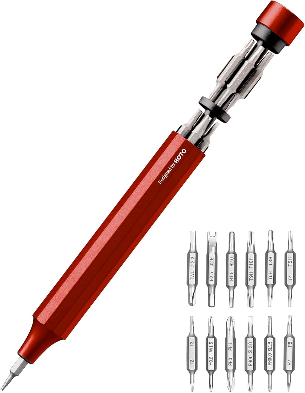 HOTO Precision Screwdriver Set, 24-in-1 Multi-Bit Screwdriver, Mini Hand Set with 12 Double End S2-Steel Bits, Ideal for Phone/Glasses/Watches/Laptop, Cinnabar Red MegaBDM