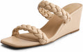 DREAM PAIRS Women Slides Wedge Sandals Braided Straps Square Open Toe Dress Casual Shoes MegaBDM