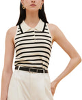 GOELIA Tank Top for Women Striped Polo Collared Knitted Sweater Sleeveless Going Out Tops for Women Trendy Beach Vacation MegaBDM