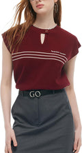 GOELIA White T-Shirt Summer Women's Tops Heyhole Neck Cap Sleeve Knit Top Women's Elegant Stripe Blouse Tank Top MegaBDM